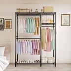 Heavy Duty Clothes Rack,Freestanding Clothes Rack with Shelves& Hanger,Wardrobe Clothes Organizer For Bedroom&Laundry Room,Max Load 500 LBS