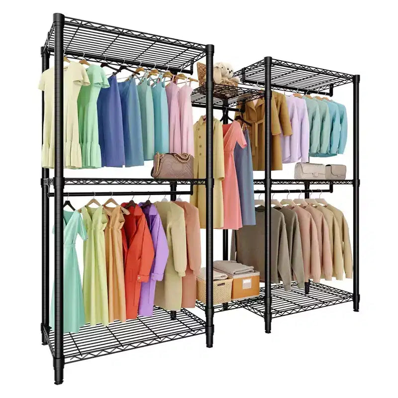 Heavy Duty Clothes Rack,Freestanding Clothes Rack with Shelves& Hanger,Wardrobe Clothes Organizer For Bedroom&Laundry Room,Max Load 500 LBS