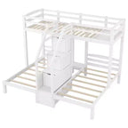 Triple Bunk Bed with Storages Staircase, Wood Twin Over Twin & Twin Bunk Bed Frame with Little Drawer and Storage Board for 3, White