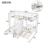 Triple Bunk Bed with Storages Staircase, Wood Twin Over Twin & Twin Bunk Bed Frame with Little Drawer and Storage Board for 3, White