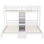 Triple Bunk Bed with Storages Staircase, Wood Twin Over Twin & Twin Bunk Bed Frame with Little Drawer and Storage Board for 3, White