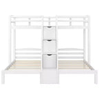 Triple Bunk Bed with Storages Staircase, Wood Twin Over Twin & Twin Bunk Bed Frame with Little Drawer and Storage Board for 3, White