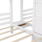 Triple Bunk Bed with Storages Staircase, Wood Twin Over Twin & Twin Bunk Bed Frame with Little Drawer and Storage Board for 3, White
