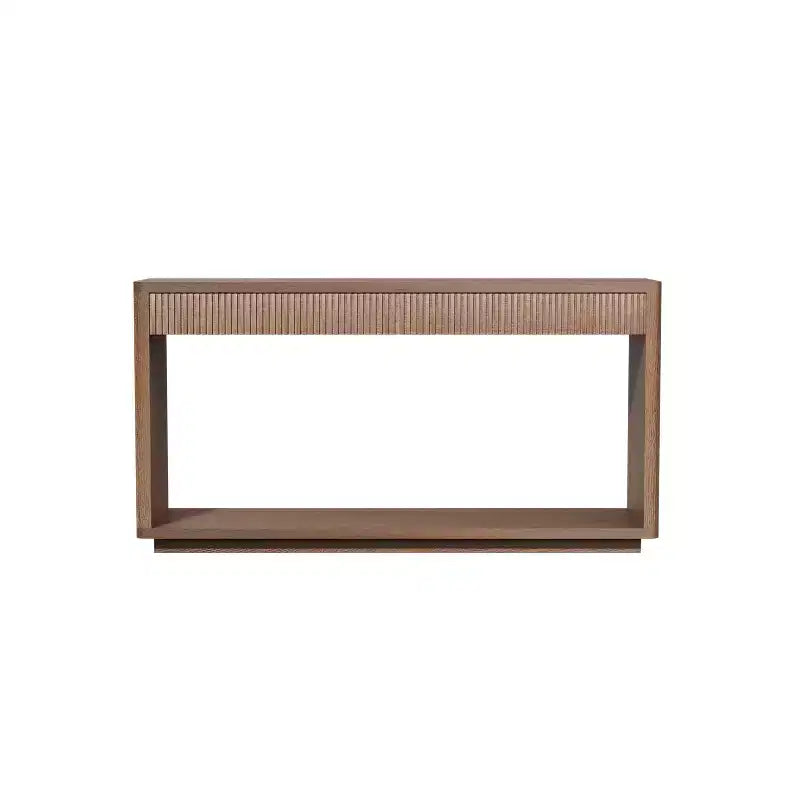 JVNOXK 60-inch Modern Double-Drawer Recessed-Edge Side Table, Natural Wood Finish, Can Serve as a Sofa Table, Suitable for Living Rooms, Walnut Color
