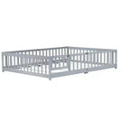 Lit au sol Bellemave Queen avec clôture et porte, cadre de lit au sol en bois d'hévéa avec barrières de sécurité pour enfants