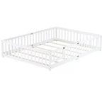 Lit au sol Bellemave Queen avec clôture et porte, cadre de lit au sol en bois d'hévéa avec barrières de sécurité pour enfants