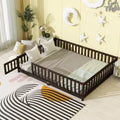 Bellemave Queen Floor Bed with Fence and Door,Rubber Wood Floor Bed Frame with Safety Guardrails for Kids