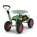 Rolling Garden Cart with Adjustable Seat and 360 Swivel - Heavy Duty Steel Frame with Tool Tray for Outdoor Projects - Green