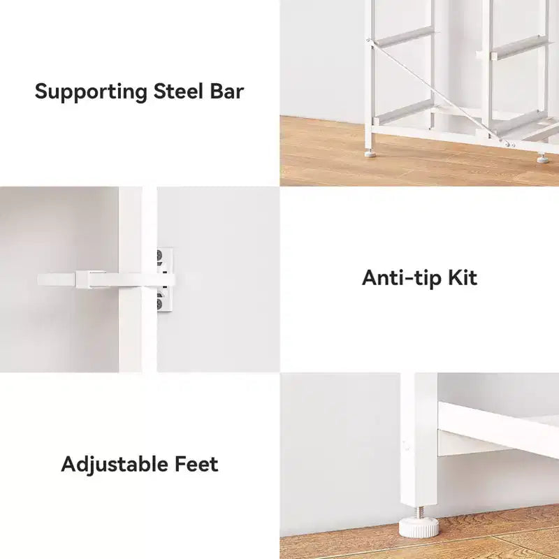 63 Inch Wide White TV Stand Dresser For 75 Inch TV 10 Drawer Fabric Storage Chest Charging Station LED Lights Media Console Bedroom Furniture Unit