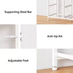 63 Inch Wide White TV Stand Dresser For 75 Inch TV 10 Drawer Fabric Storage Chest Charging Station LED Lights Media Console Bedroom Furniture Unit