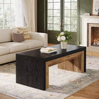 Lantine 47-Inch Coffee Table for Living Room, Mid-Century Modern Farmhouse Center with Sturdy Base for Apartment, Easy Assembly, Black & Walnut