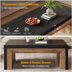 Lantine 47-Inch Coffee Table for Living Room, Mid-Century Modern Farmhouse Center with Sturdy Base for Apartment, Easy Assembly, Black & Walnut