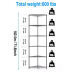 VIYET 72 6-Tier Corner Wire Shelf Rack - Black Chrome Adjustable Metal, NSF Certified 600LBS