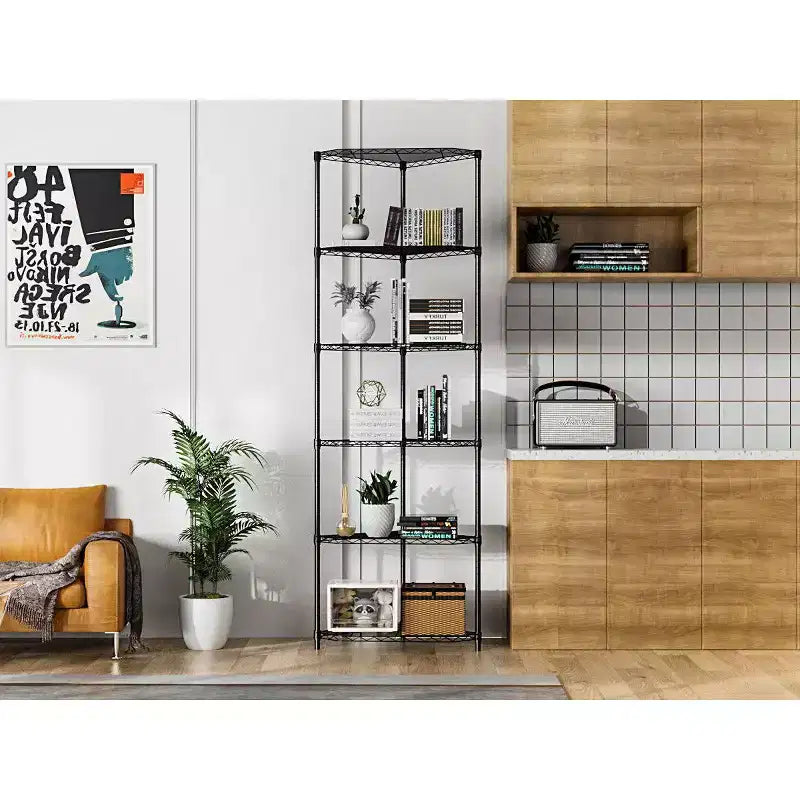 VIYET 72 6-Tier Corner Wire Shelf Rack - Black Chrome Adjustable Metal, NSF Certified 600LBS