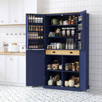 GDFStudio Teman Freestanding Kitchen Pantry Storage Cabinet with 2 Drawers and 8 Door Shelves