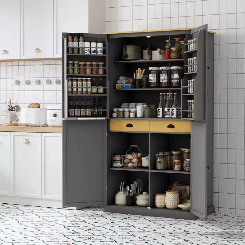 GDFStudio Teman Meuble de cuisine autoportant avec 2 tiroirs et 8 étagères de porte