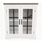 Buffet Cabinet with Storage, Sideboard Buffet with Glass Doors, Built-in Power Outlet, Black Relief Top Plate, for Kitchen, Coffee Bar, Pantry