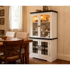 Buffet Cabinet with Storage, Sideboard Buffet with Glass Doors, Built-in Power Outlet, Black Relief Top Plate, for Kitchen, Coffee Bar, Pantry