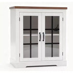Buffet Cabinet with Storage, Sideboard Buffet with Glass Doors, Built-in Power Outlet, Black Relief Top Plate, for Kitchen, Coffee Bar, Pantry