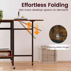 Costway Folding Dining Table Movable Kitchen Table w/ Wine Rack Storage Shelf & Wheels