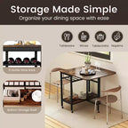 Costway Folding Dining Table Movable Kitchen Table w/ Wine Rack Storage Shelf & Wheels
