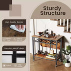 Costway Folding Dining Table Movable Kitchen Table w/ Wine Rack Storage Shelf & Wheels