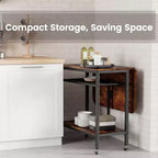 Costway Folding Dining Table Movable Kitchen Table w/ Wine Rack Storage Shelf & Wheels