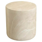 LeisureMod Vintara Round Accent Table - Brushed Stone-Style Fiberstone Side Table