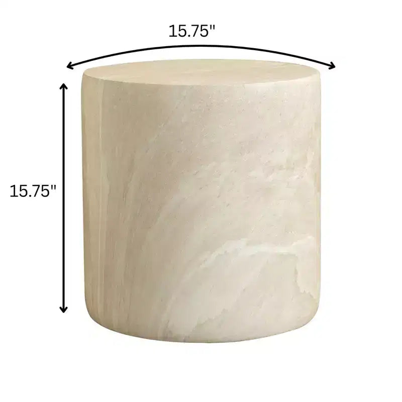 LeisureMod Vintara Round Accent Table - Brushed Stone-Style Fiberstone Side Table
