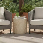 LeisureMod Vintara Round Accent Table - Brushed Stone-Style Fiberstone Side Table