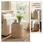 LeisureMod Vintara Round Accent Table - Brushed Stone-Style Fiberstone Side Table