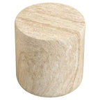 LeisureMod Vintara Round Accent Table - Brushed Stone-Style Fiberstone Side Table