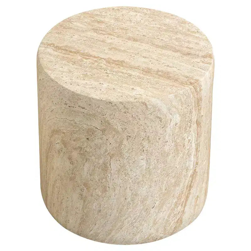 LeisureMod Vintara Round Accent Table - Brushed Stone-Style Fiberstone Side Table