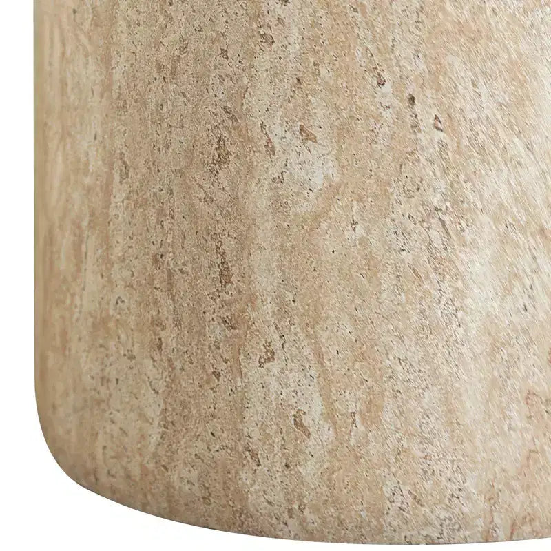 LeisureMod Vintara Round Accent Table - Brushed Stone-Style Fiberstone Side Table
