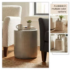 LeisureMod Vintara Round Accent Table - Brushed Stone-Style Fiberstone Side Table