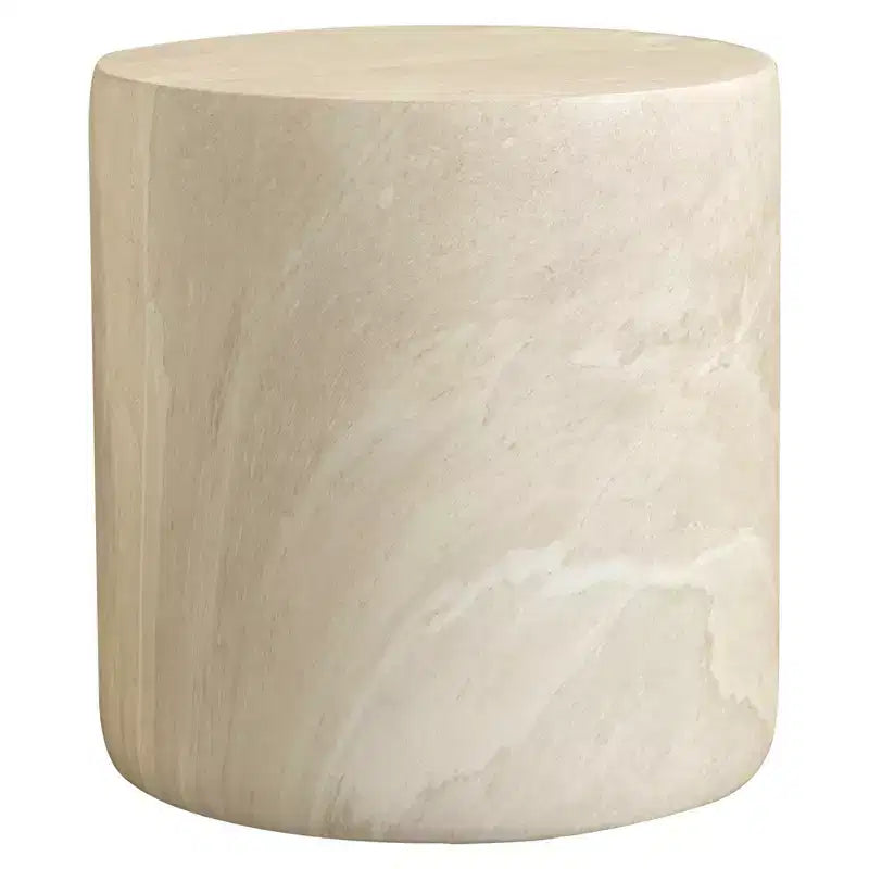 LeisureMod Vintara Round Accent Table - Brushed Stone-Style Fiberstone Side Table