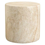 LeisureMod Vintara Round Accent Table - Brushed Stone-Style Fiberstone Side Table