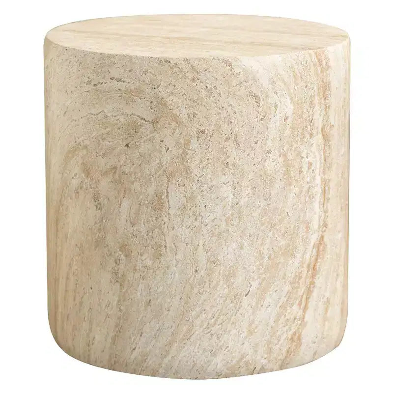LeisureMod Vintara Round Accent Table - Brushed Stone-Style Fiberstone Side Table