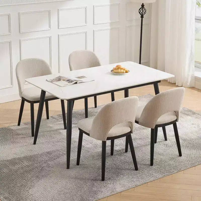 Upholstered Dining Chairs Set of 2, Modern Fabric Kitchen Side Chairs with Thick Cushions and Wood Legs, Comfy Chairs with Curved Backrest