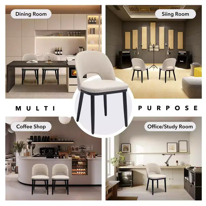 Upholstered Dining Chairs Set of 2, Modern Fabric Kitchen Side Chairs with Thick Cushions and Wood Legs, Comfy Chairs with Curved Backrest
