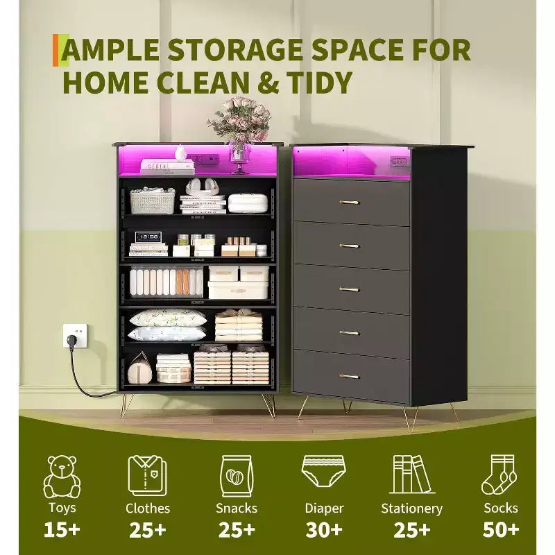 Modern 5-Drawer Tall Dresser for Bedroom, Wood Chest of Drawers with Silent Closing Slides, Water-Resistant White Storage Organizer for Hallway