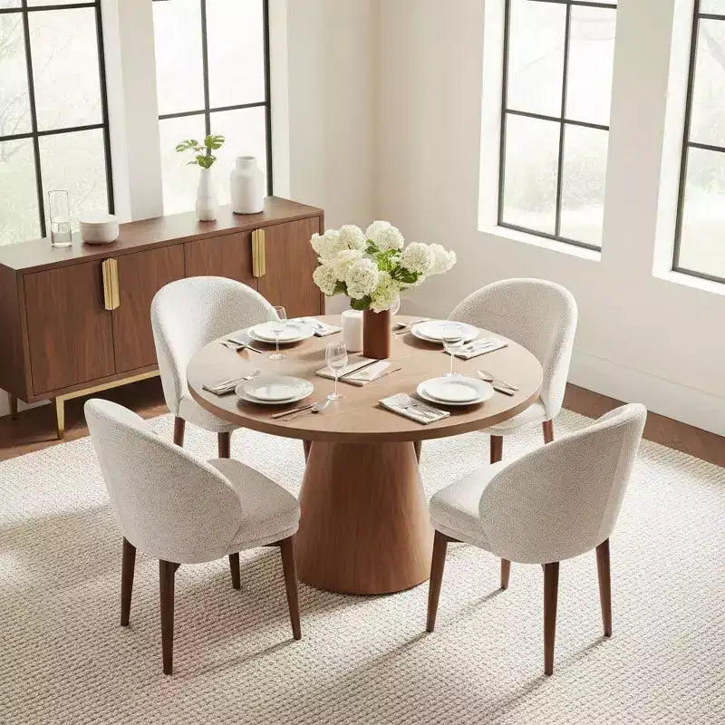Modern Dining Chairs Set of 4, Upholstered Armless Chairs with Curved Back, Walnut Wood Legs Padded Kitchen Chairs for Dining Room-Panipeachy