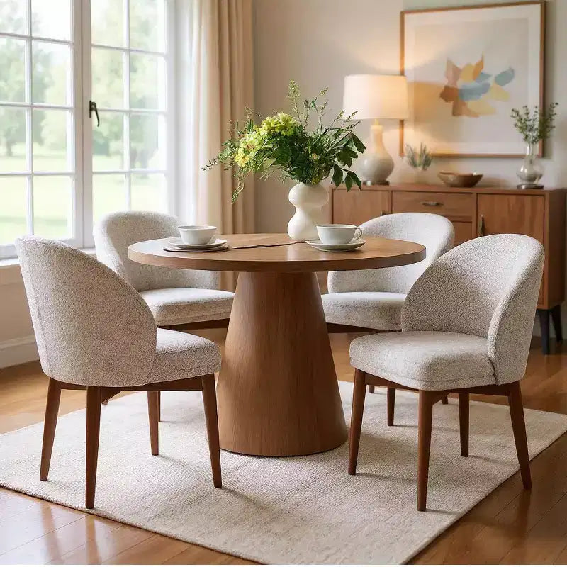 Modern Dining Chairs Set of 4, Upholstered Armless Chairs with Curved Back, Walnut Wood Legs Padded Kitchen Chairs for Dining Room-Panipeachy