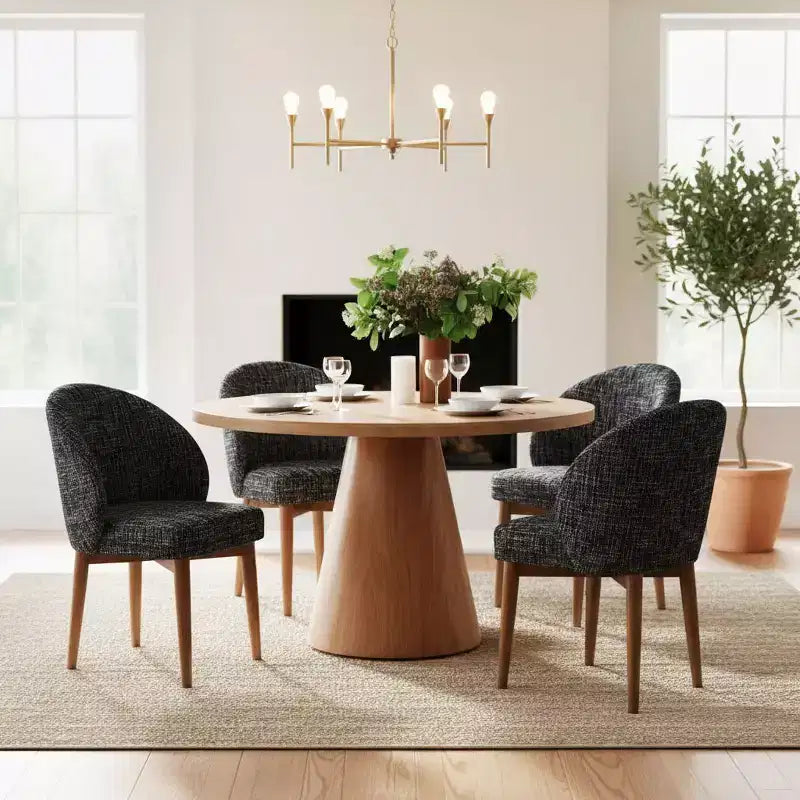 Modern Dining Chairs Set of 4, Upholstered Armless Chairs with Curved Back, Walnut Wood Legs Padded Kitchen Chairs for Dining Room-Panipeachy