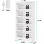Lantine 6-Tier Tall Bookcase, 71 Inches Bookshelves and Bookcases, Floor Standing 5 Shelf Library Bookcase for Home Office, Living Room, Bedroom