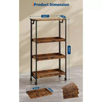 Chariot de rangement pliable en bois à 4 niveaux avec roues verrouillables - Étagère de rangement robuste pour cuisine et garage - Marron