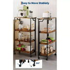 Chariot de rangement pliable en bois à 4 niveaux avec roues verrouillables - Étagère de rangement robuste pour cuisine et garage - Marron