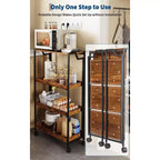 Chariot de rangement pliable en bois à 4 niveaux avec roues verrouillables - Étagère de rangement robuste pour cuisine et garage - Marron