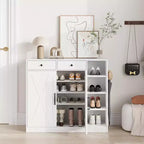 Garvee Farmhouse Shoe Cabinet with 2 Barn Doors & 2 Drawers, 7-Tier Entryway Shoe Storage Cabinet with Adjustable Shelves