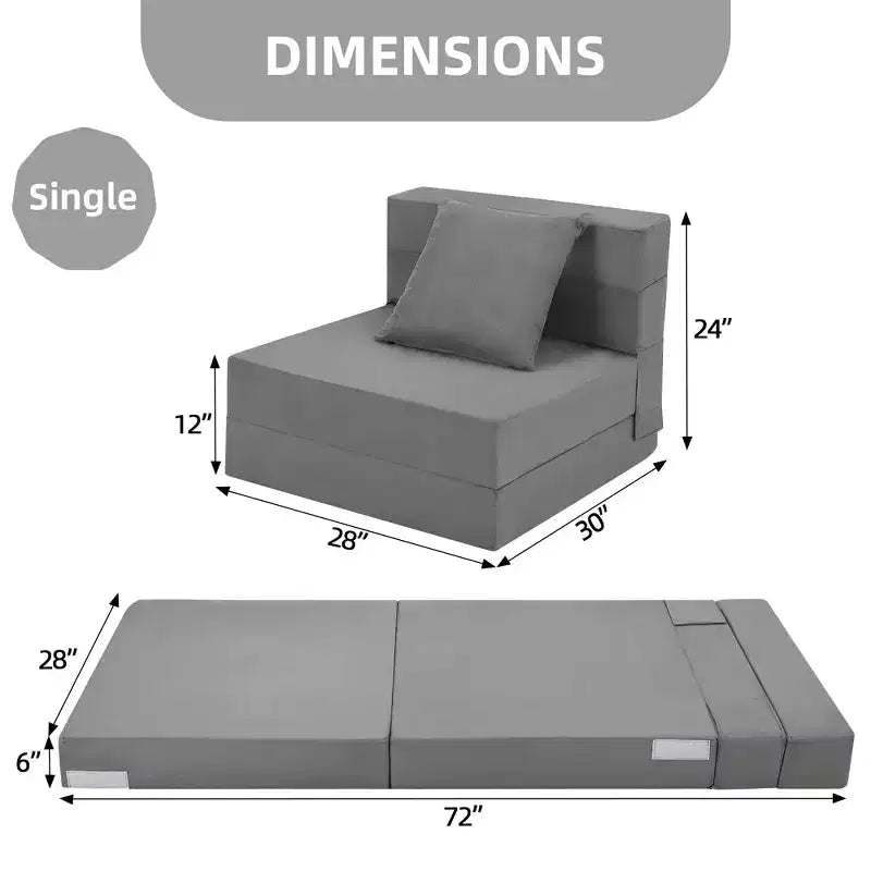COZONY Folding Sofa Bed, Foldable Couch Bed with Pillow, Convertible Sleeper Mattress, Futon Floor Couch with Memory Foam Washable Cover, Single Size